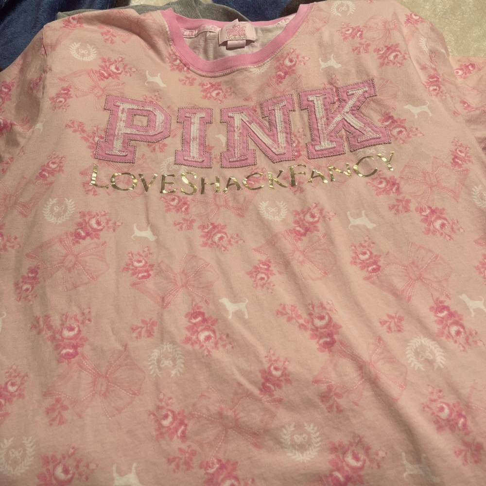 PINK Victoria's Secret Pink Floral Crewneck Tee